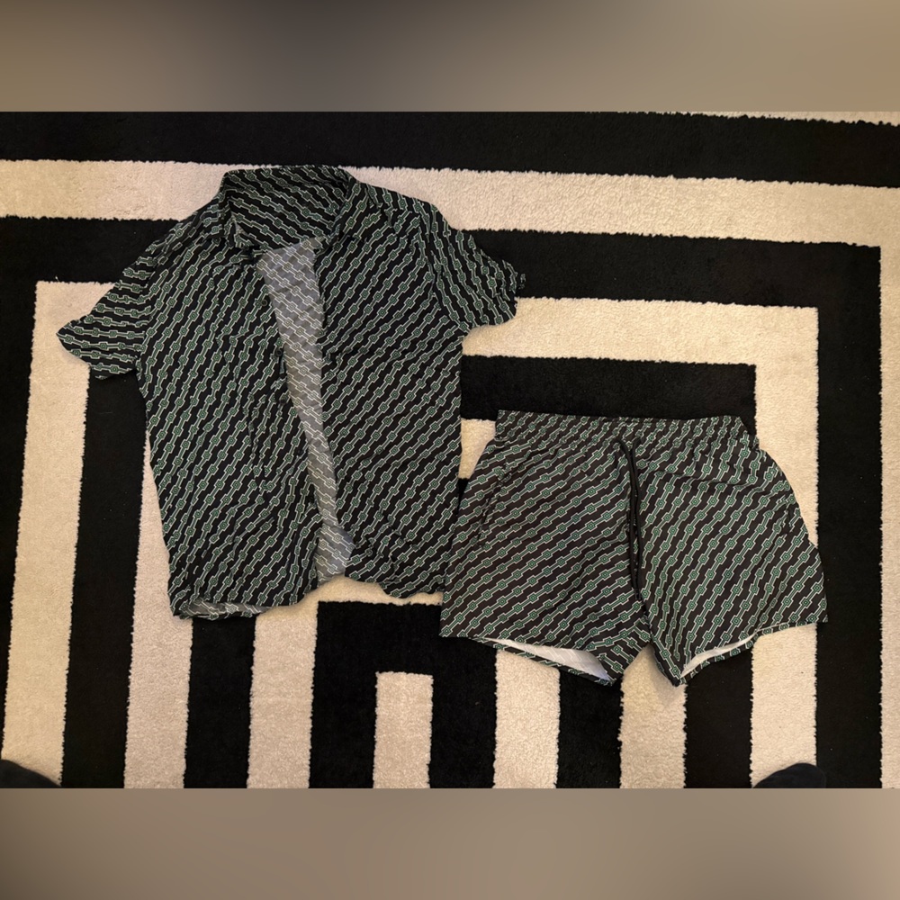 TOPMAN Matching Set of Button Up Short Sleeve Shirt and Swimming Shorts